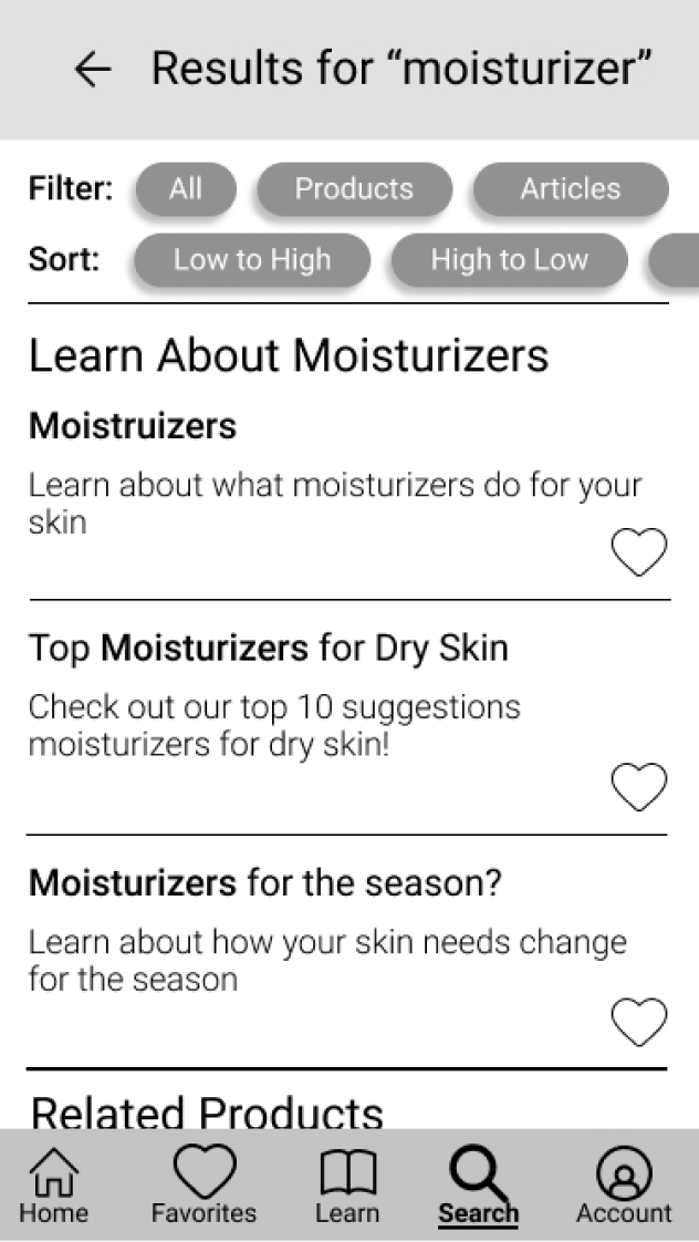 Updated search results page