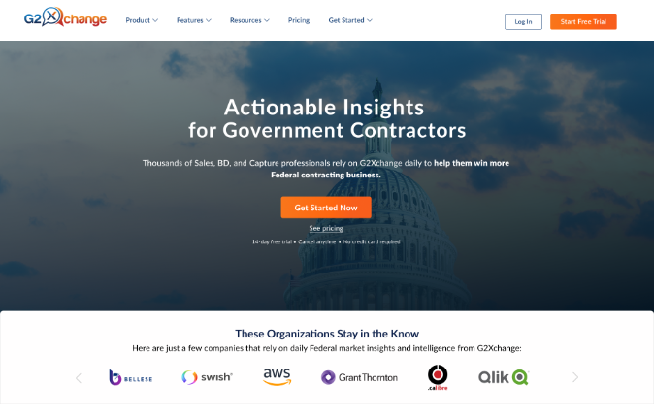 Screenshot of G2Xchange landing page