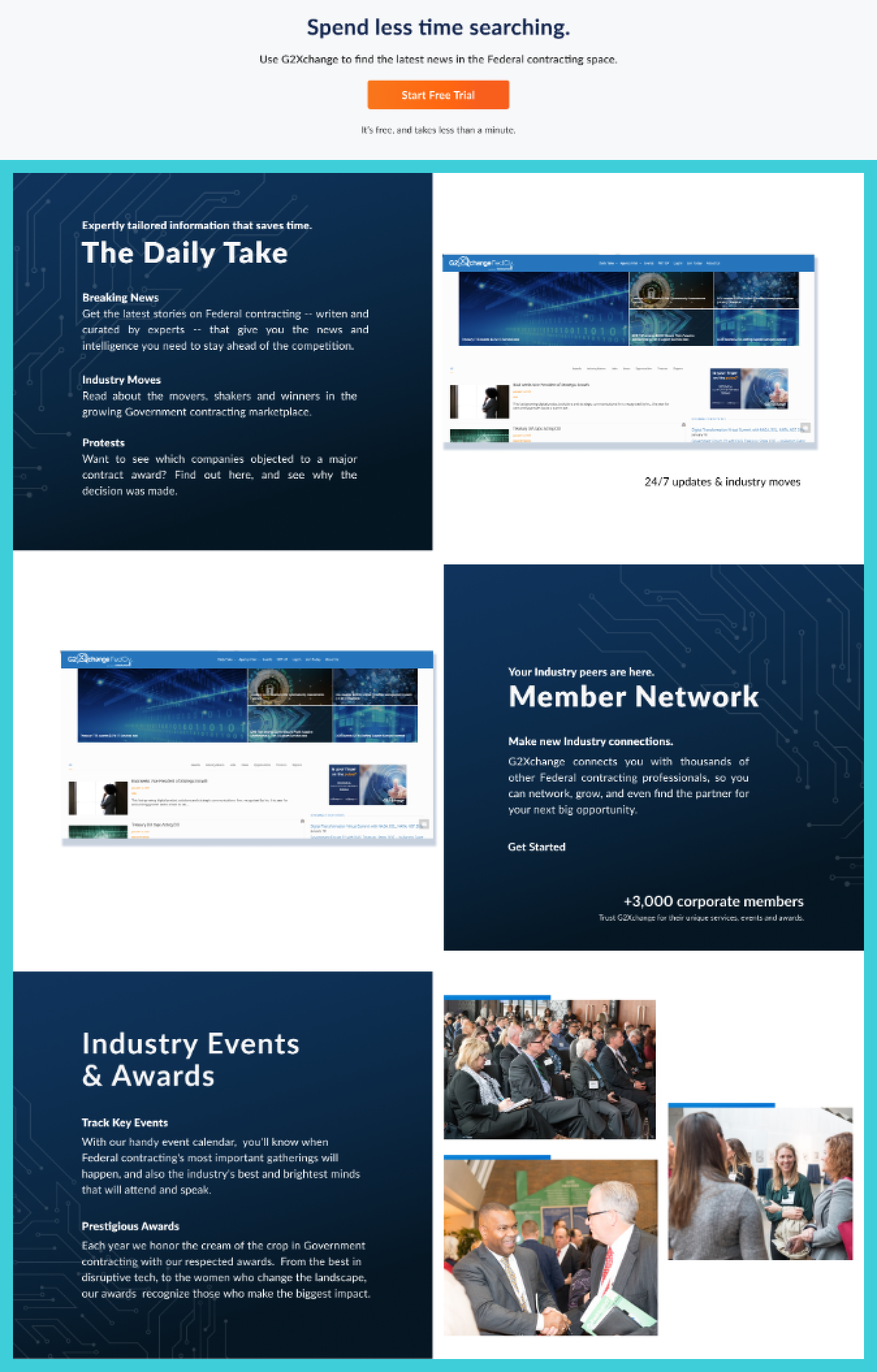Screenshot of G2Xchange landing page with a rectangle around the features of the site in more detail
