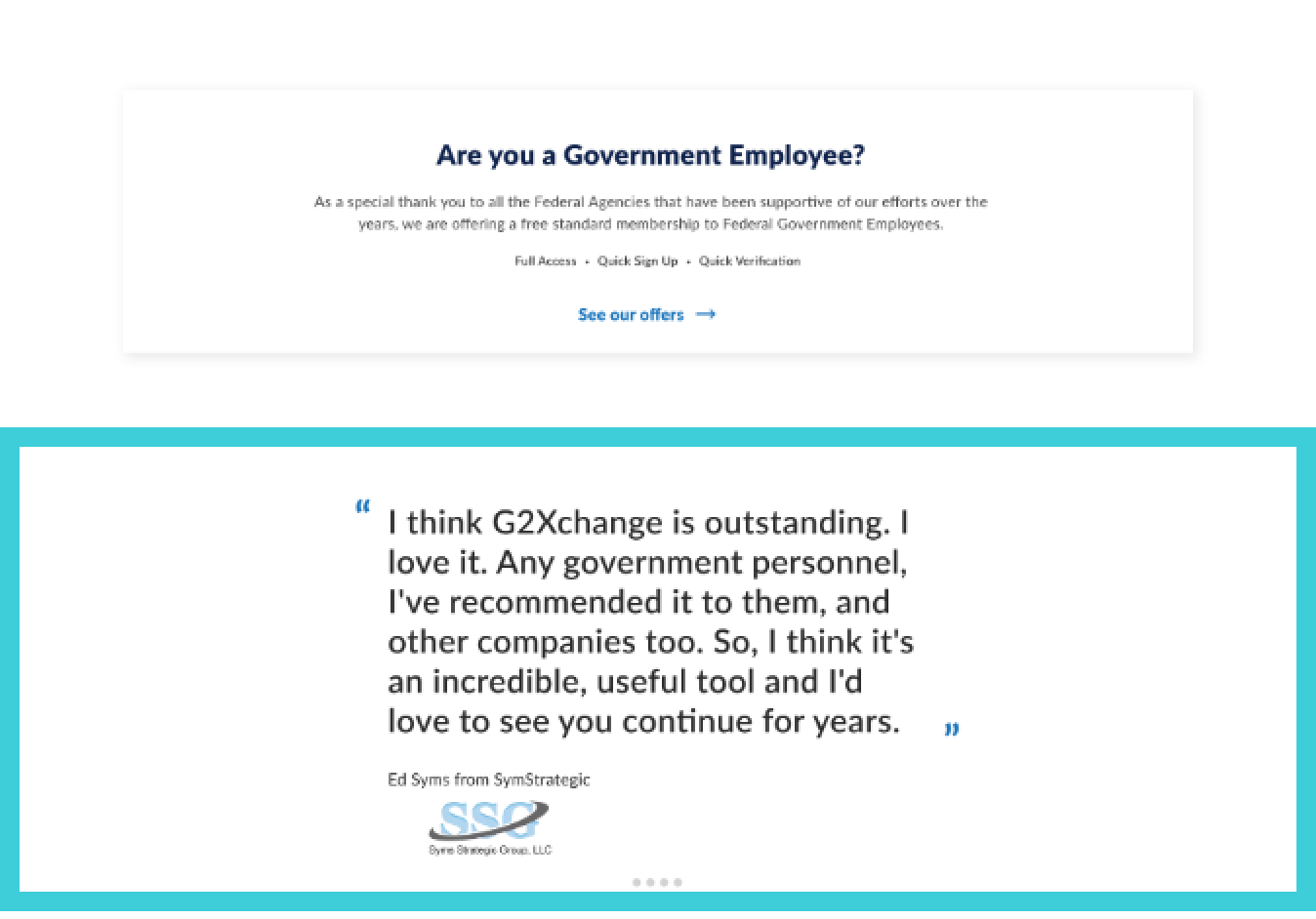Screenshot of G2Xchange landing page with a rectangle around the reviews 