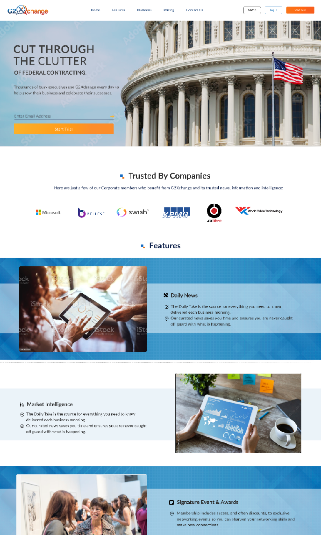 High fidelity wireframe of G2X webpage redesign